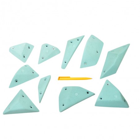 un mixe de 15 prises d'escalade aux formes geometrique