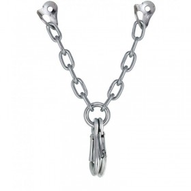 Chaîne de moulinette en V en acier zingue avec deux mousquetons inversés.